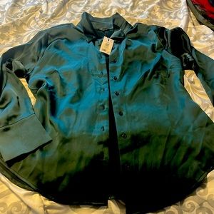 Beautiful dark Forrest green satin button up blouse from dynamite new with tags